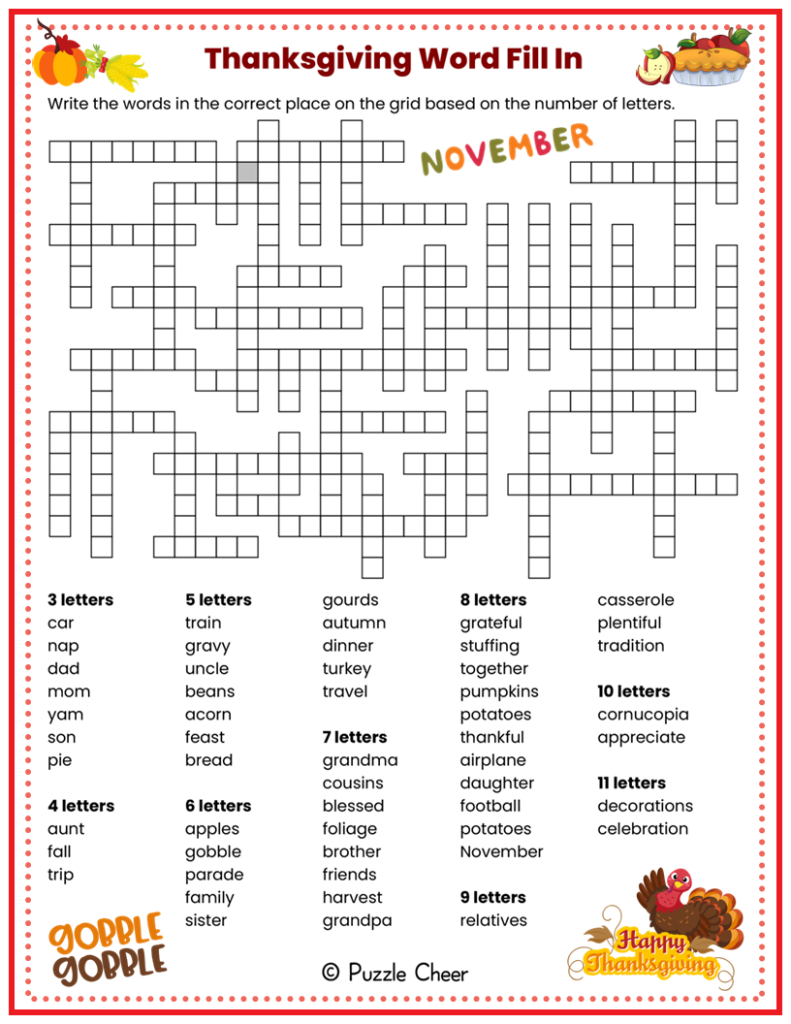 Free Printable Thanksgiving Word Puzzles