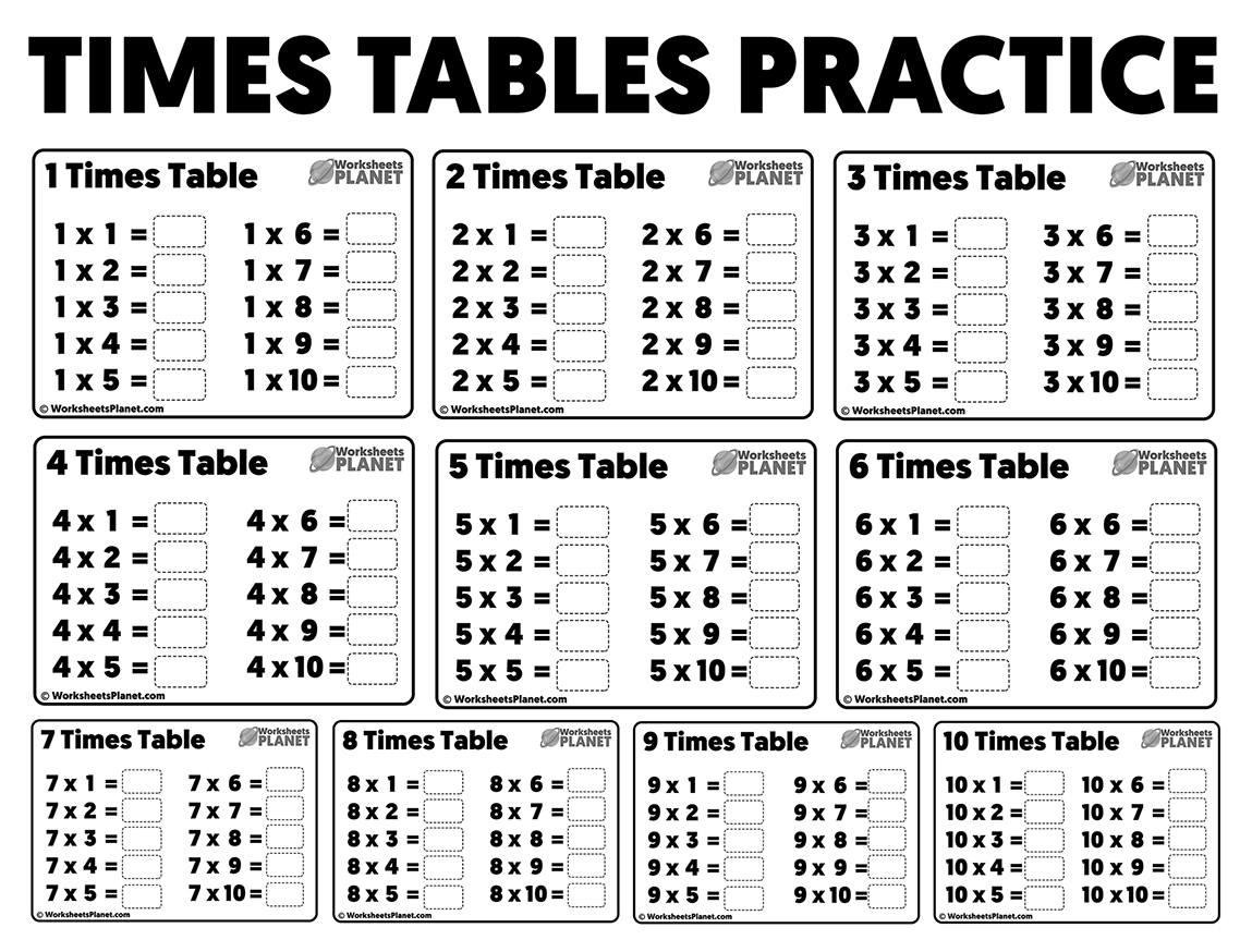 Times Table Worksheet Printable Pdf