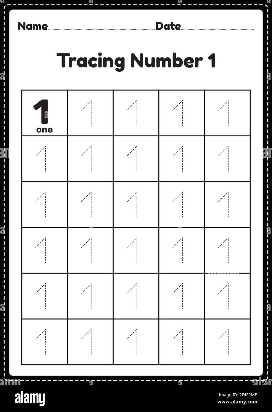 Tracing Number 1 Worksheet For Kindergarten And Preschool Kids For 