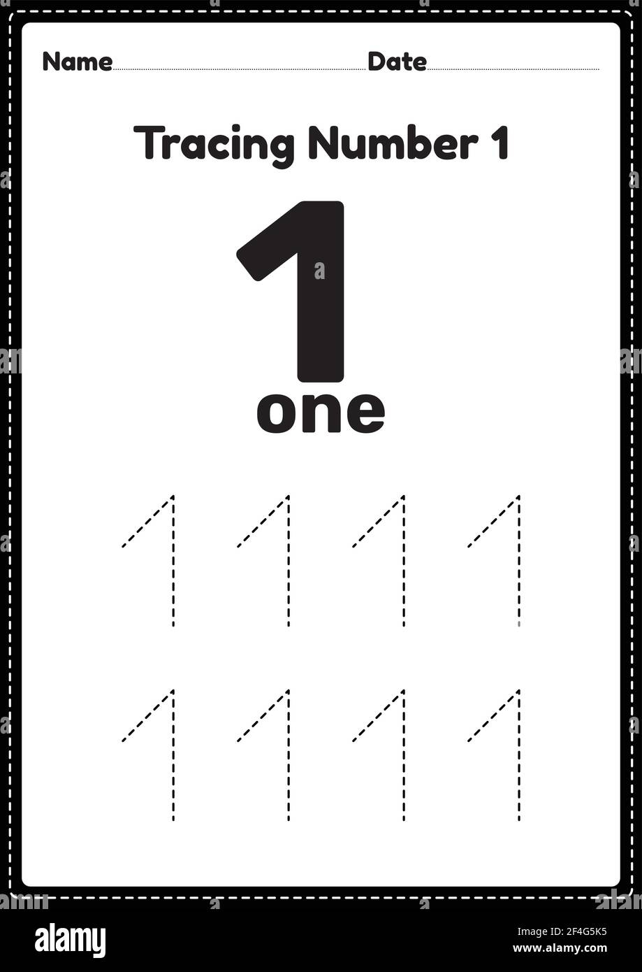 Tracing Number 1 Worksheet For Kindergarten And Preschool Kids For 