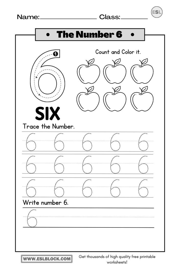 Tracing Number 6 Printable