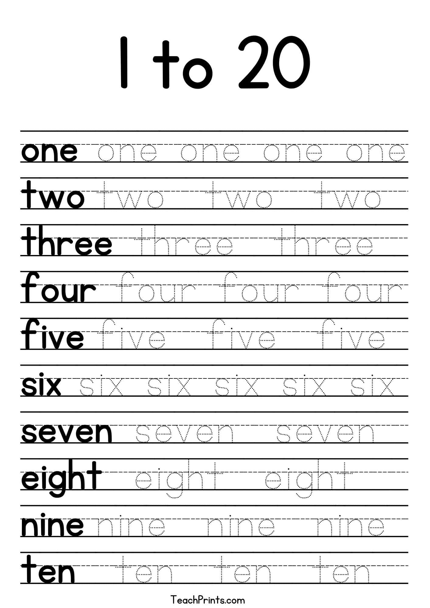 Free Printable Number Words Worksheets 1 20