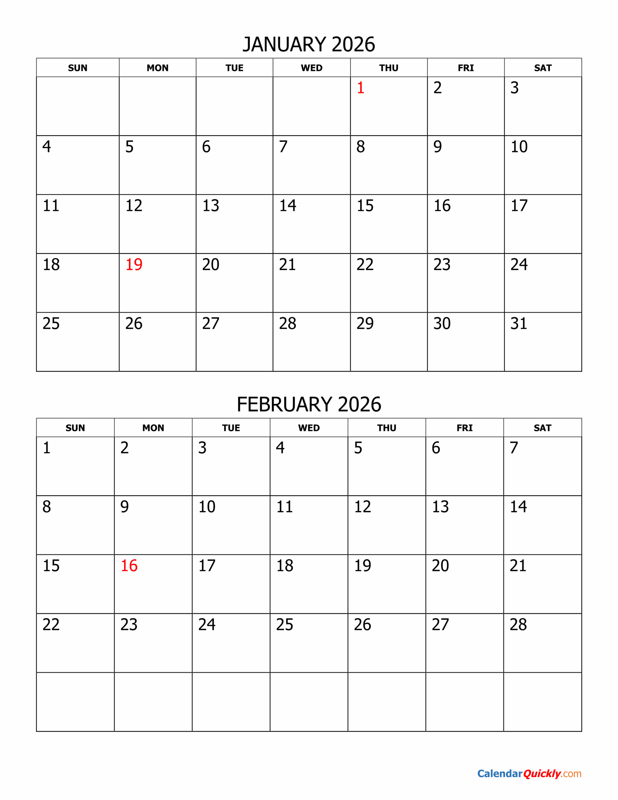 Free Printable Calendar 2026 2