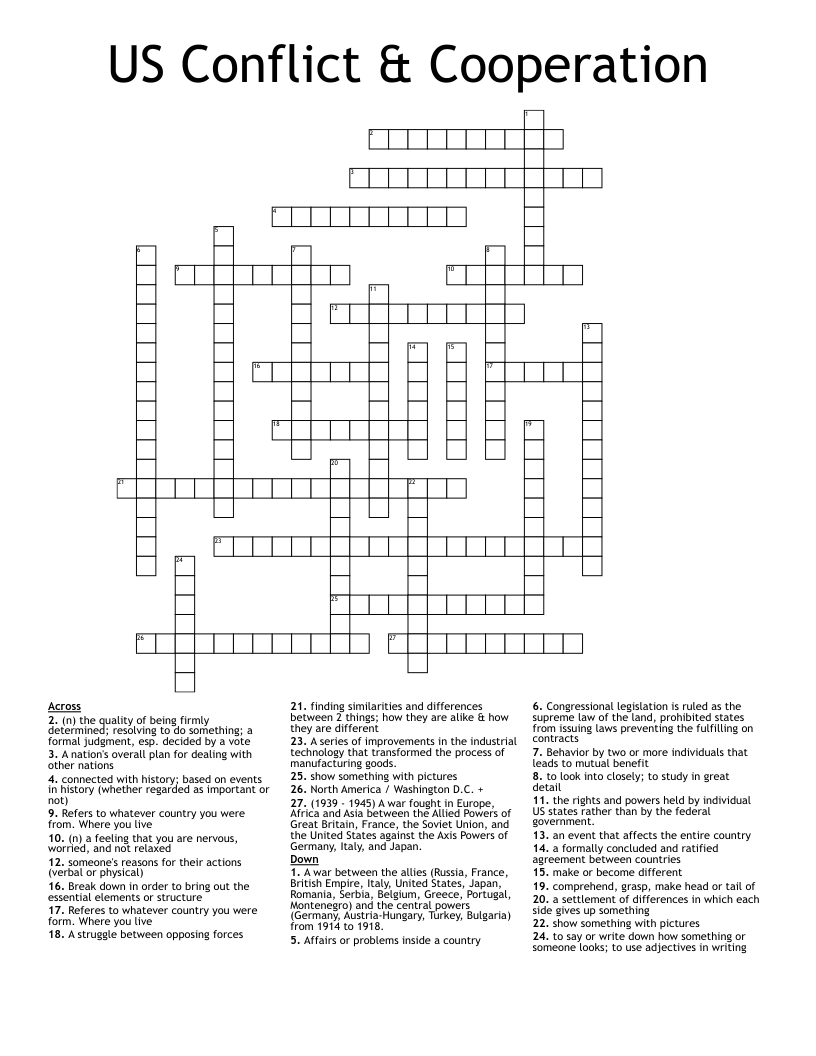 Free Printable Cooperation Crossword Puzzles