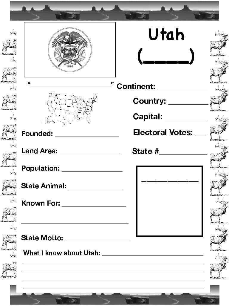 UTAH USA Travel The World Worksheet