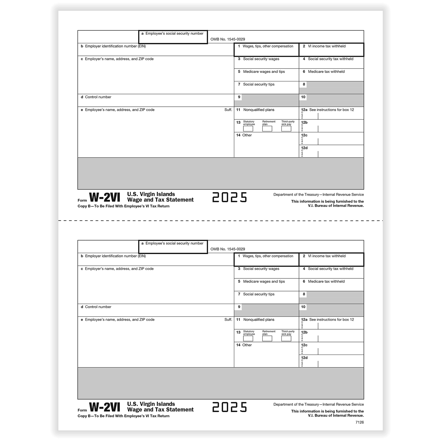 W 2VI 2 Up Recipient Copy B Pre Printed