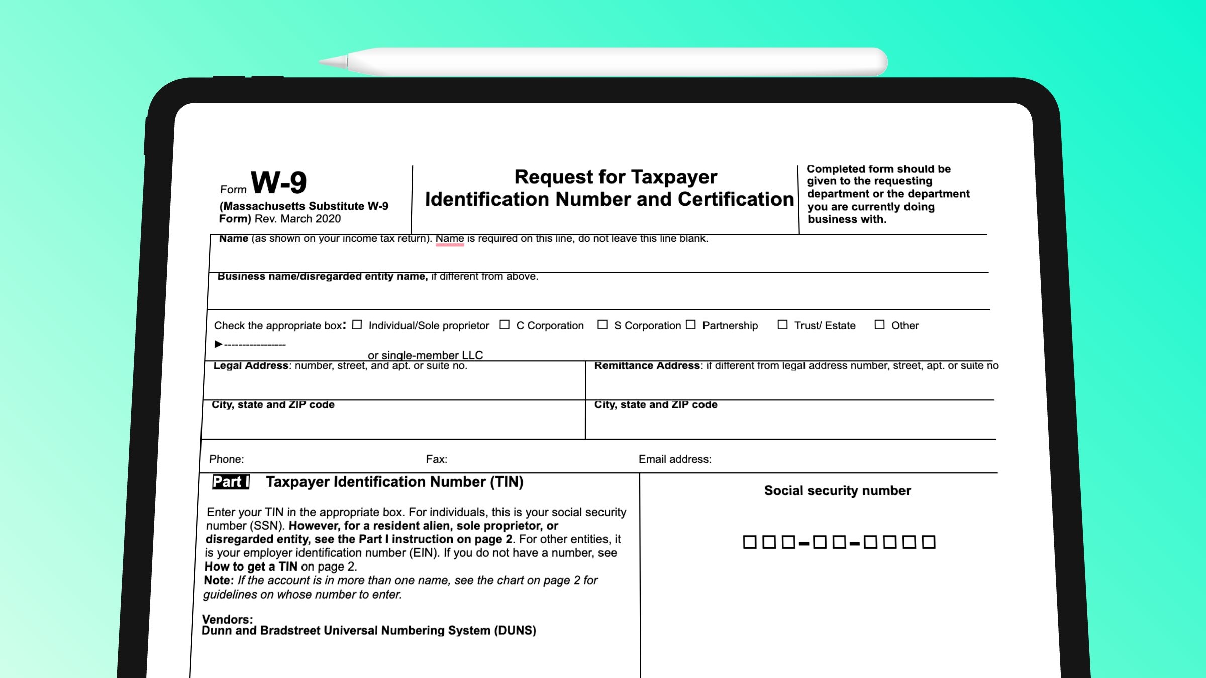 W-9 Form Mass