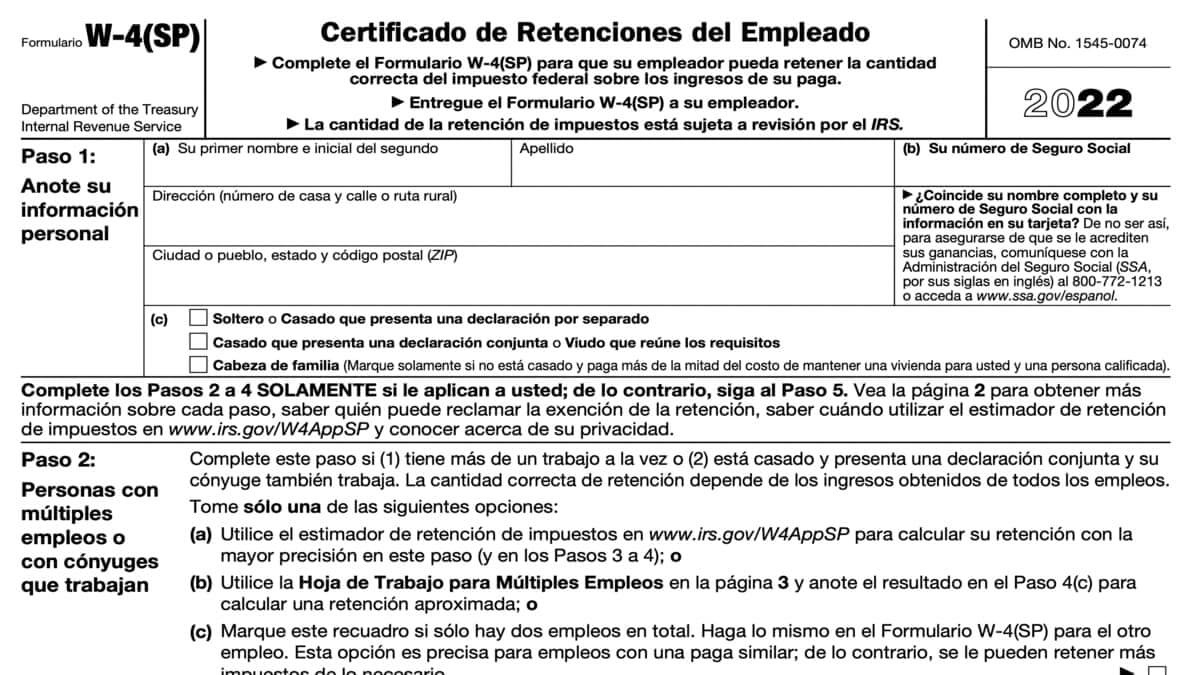 W4 Form 2025 Spanish Printable