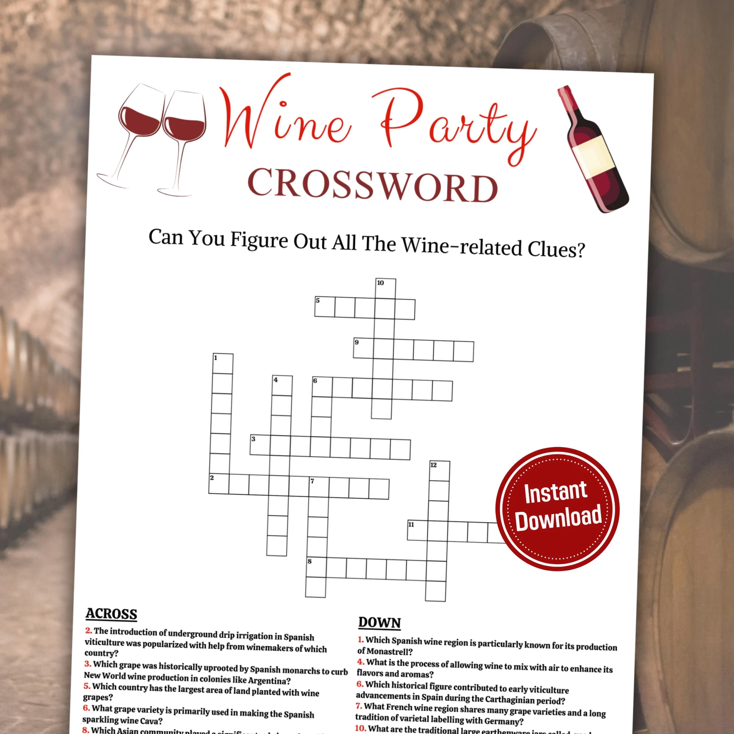 Wein Kreuzwortr tsel Wein Kreuzwortr tsel Spiel Druckbare Wein Party Quiz Spiel Wein Wortspiel Weinparty Sofort Download