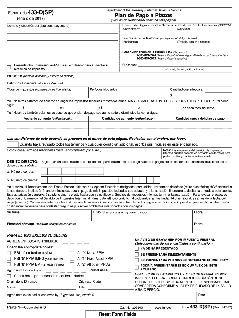 Irs Form 433 D