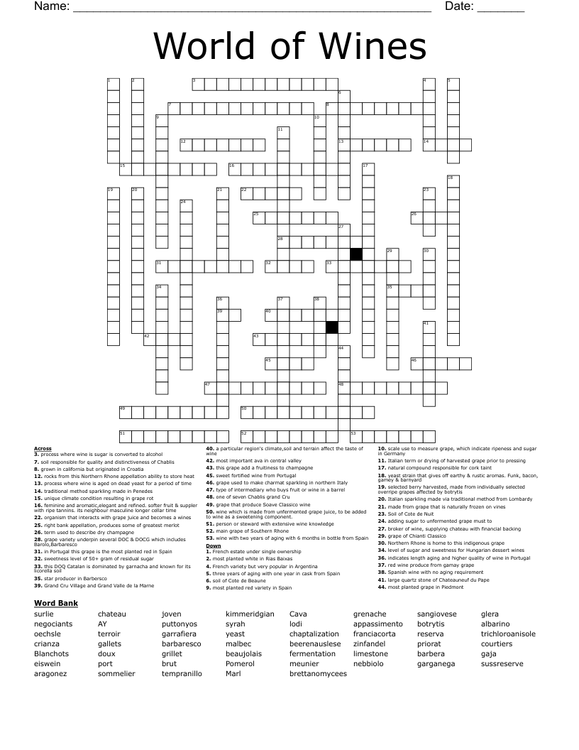 Wine Crossword WordMint