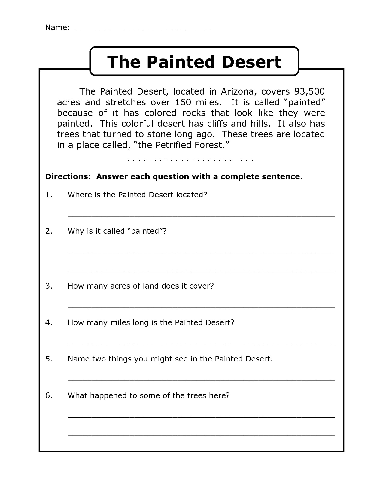 Printable Worksheets For 4th Grade Reading