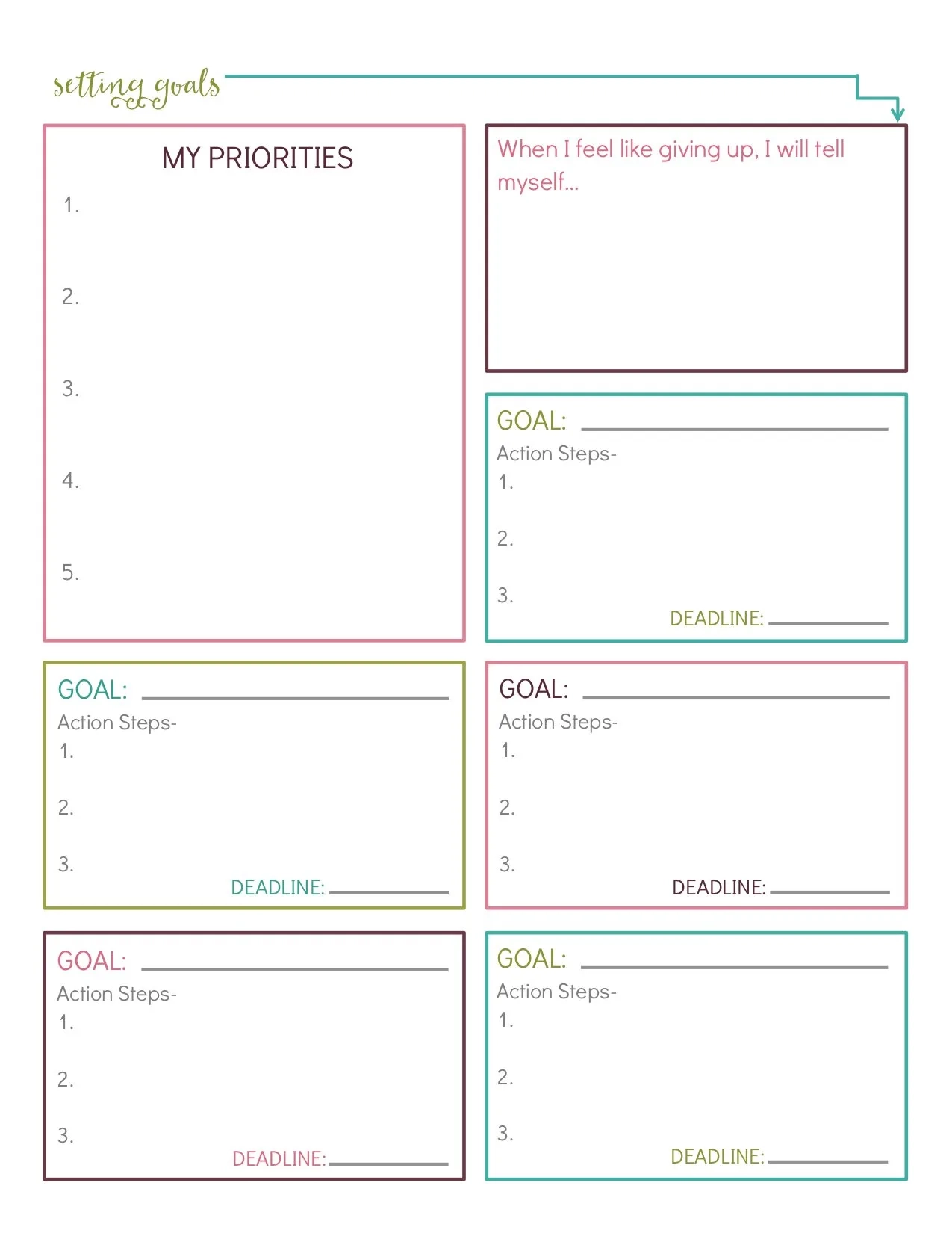 Printable Goals Sheet