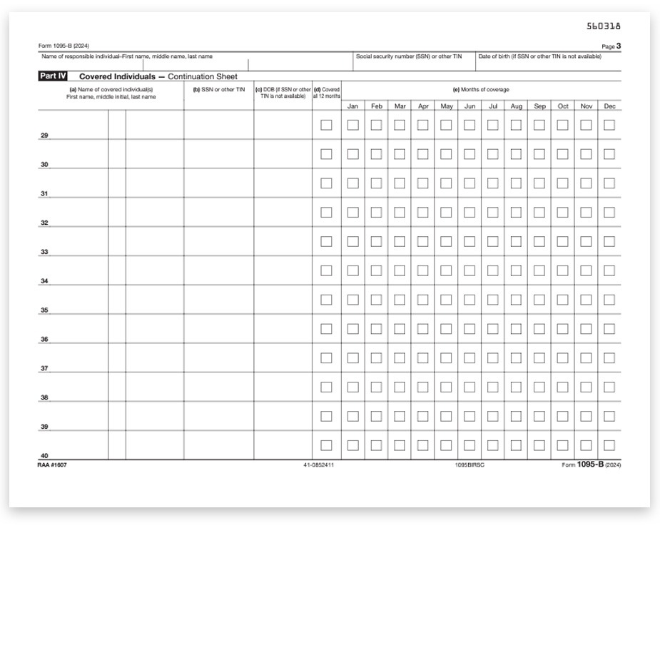1095 B Continuation Form IRS Format DiscountTaxForms