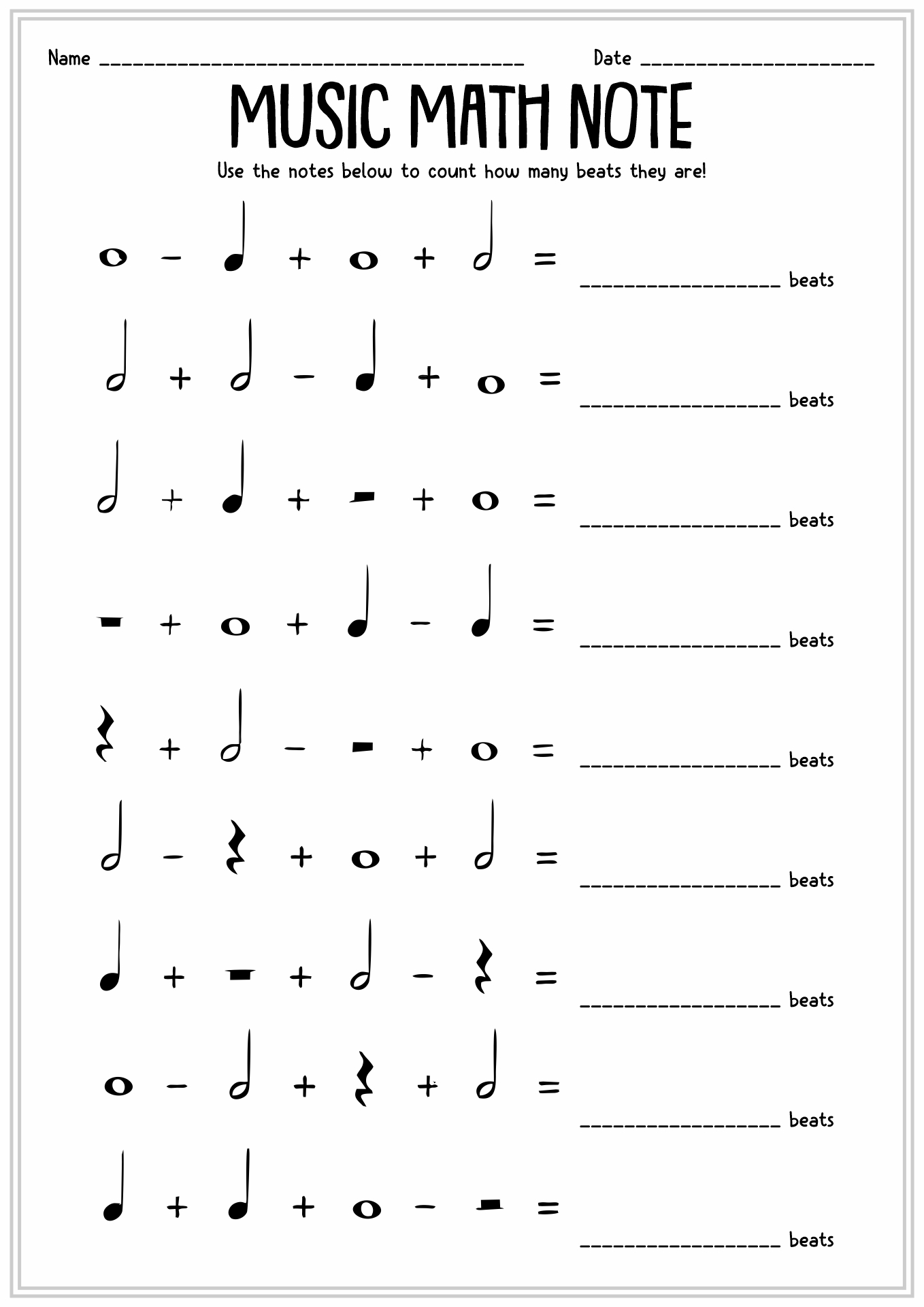 Free Printable Music Note Values Worksheets