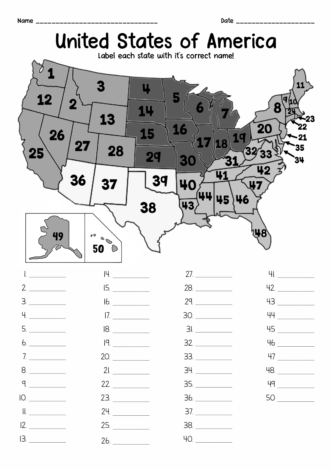 50 States Printable Worksheets