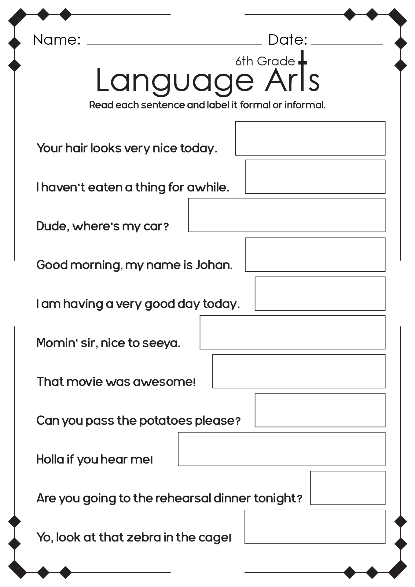 Printable Language Arts Worksheets Pdf