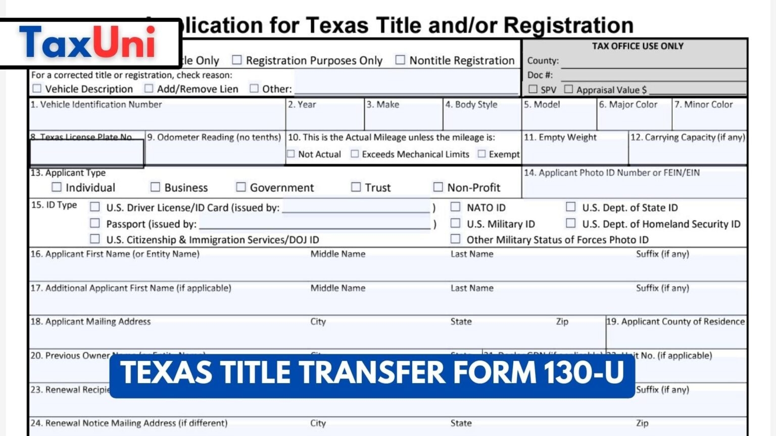 130U Form Printable