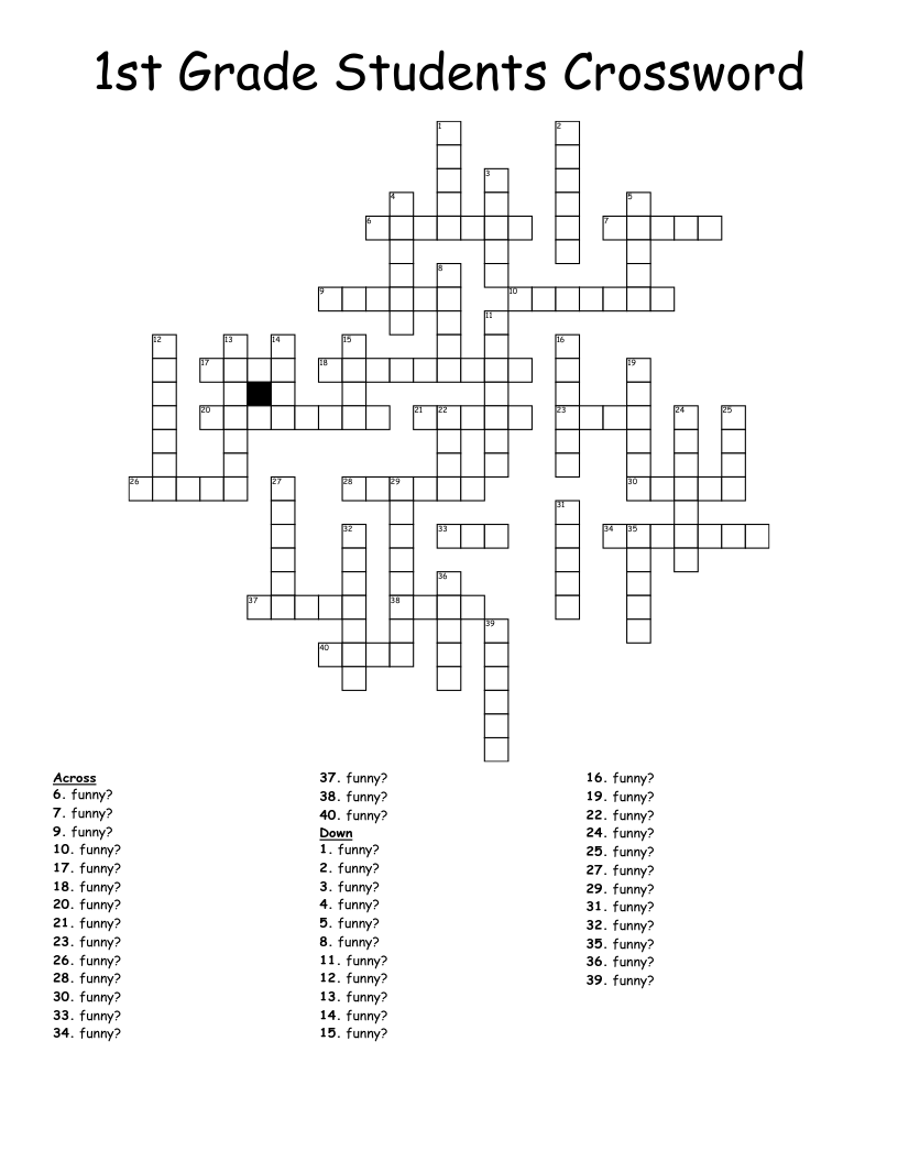 First Grade Crossword Printable