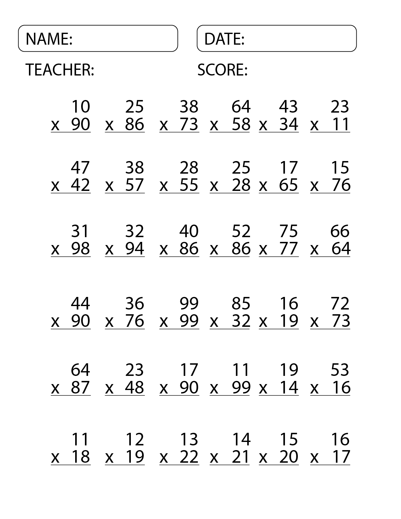 Free Printable Multiplication Worksheets 2s