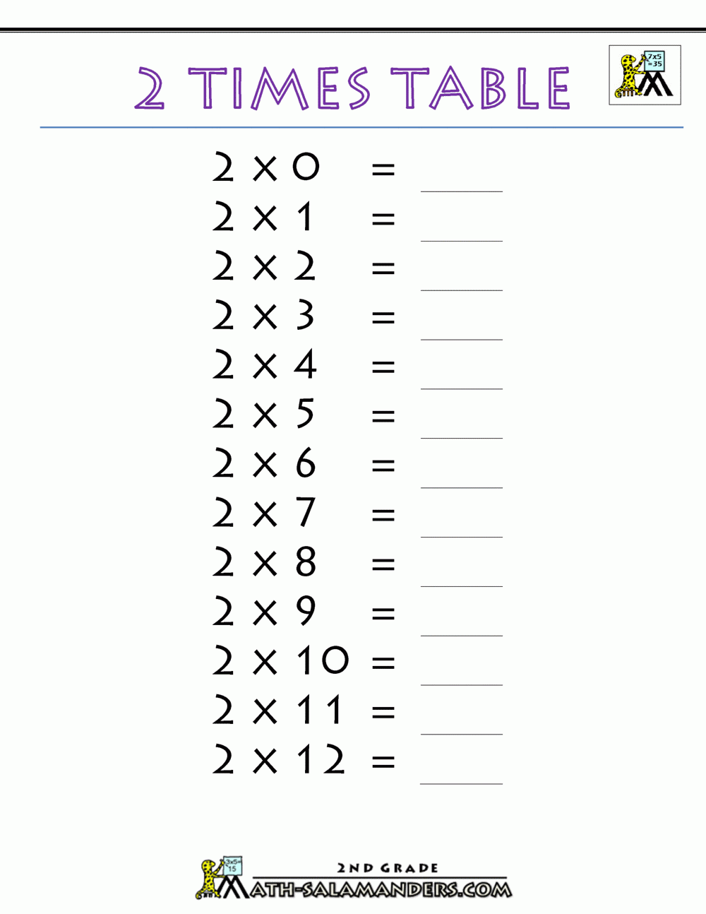Printable Multiplication Worksheets 2