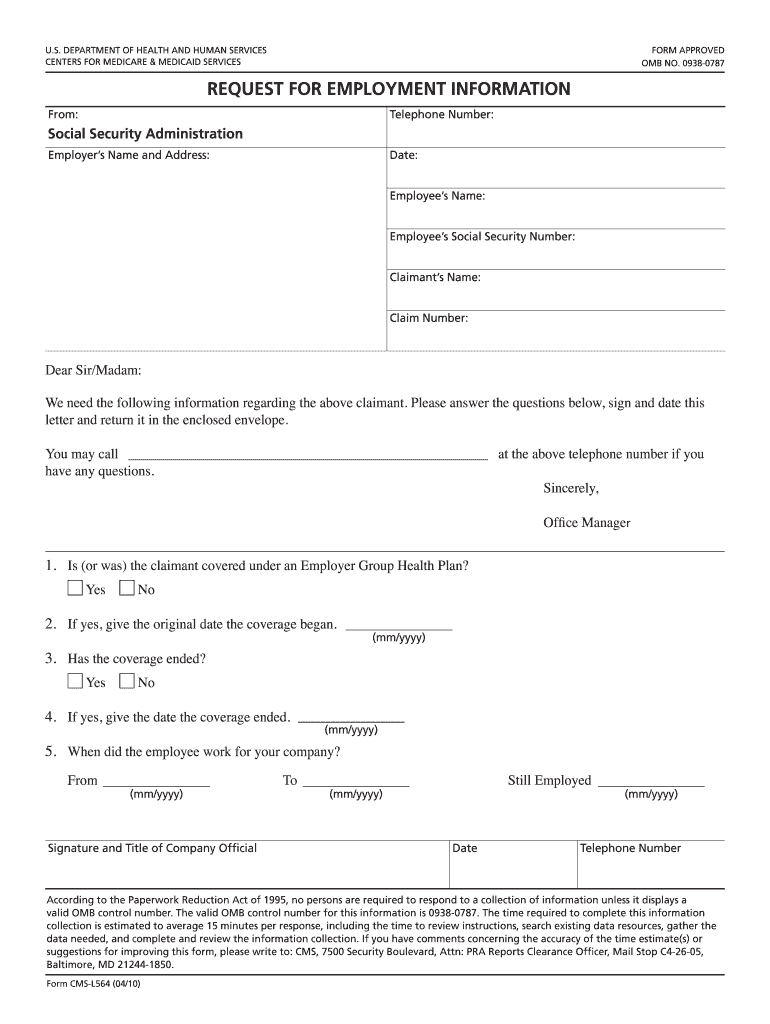 Ssa Form L564 Printable