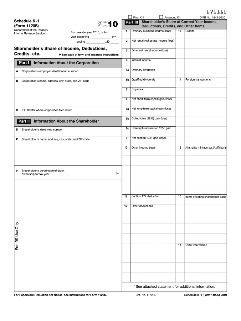 K 1 1120s Printable Form