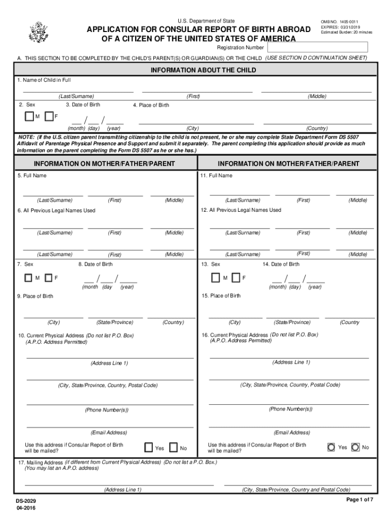 2016 Form DS 2029 Fill Online Printable Fillable Blank PdfFiller