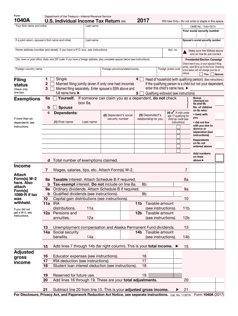2017 2025 Form IRS 1040 A Fill Online Printable Fillable Blank 