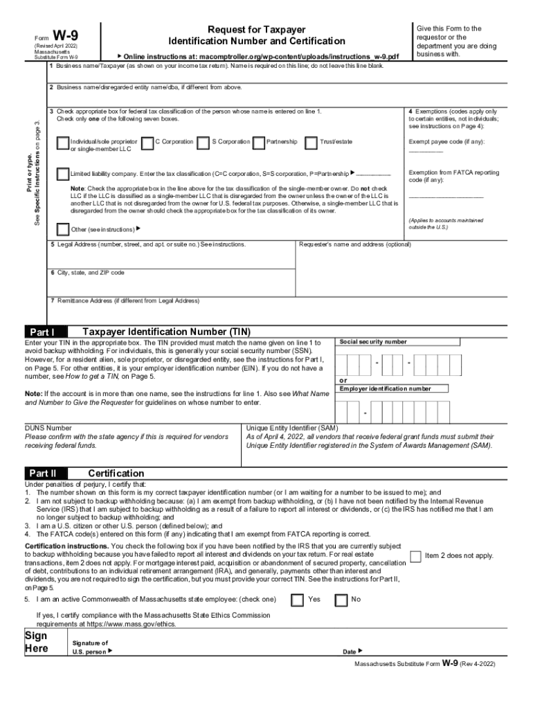 2022 2025 Form MA Substitute W 9 Fill Online Printable Fillable 