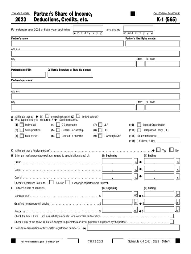 2023 2025 Form CA Schedule K 1 565 Fill Online Printable 