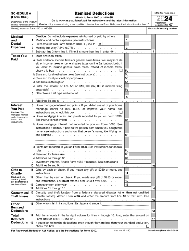 Irs Tax Forms 2025 Schedule A