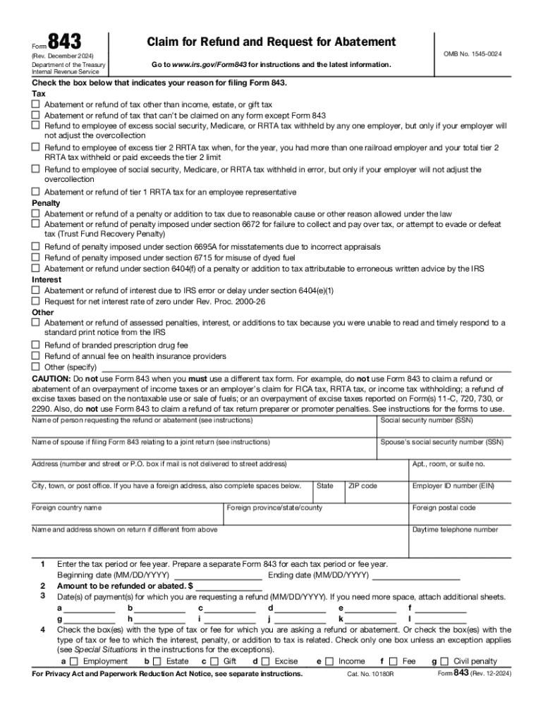 2024 Form IRS 843 Fill Online Printable Fillable Blank PdfFiller