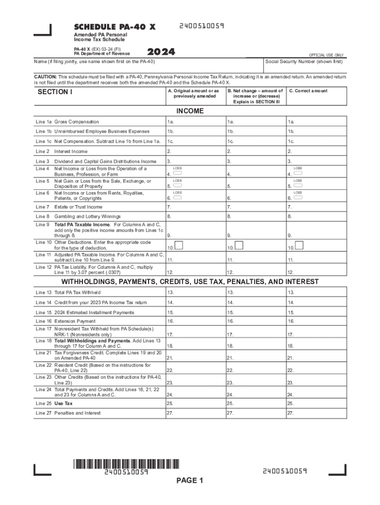 2024 Form PA Schedule PA 40X Fill Online Printable Fillable 