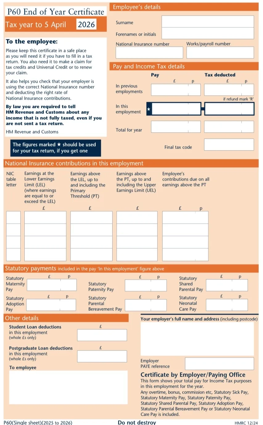 2025 2026 P60 Design PAYadvice UK
