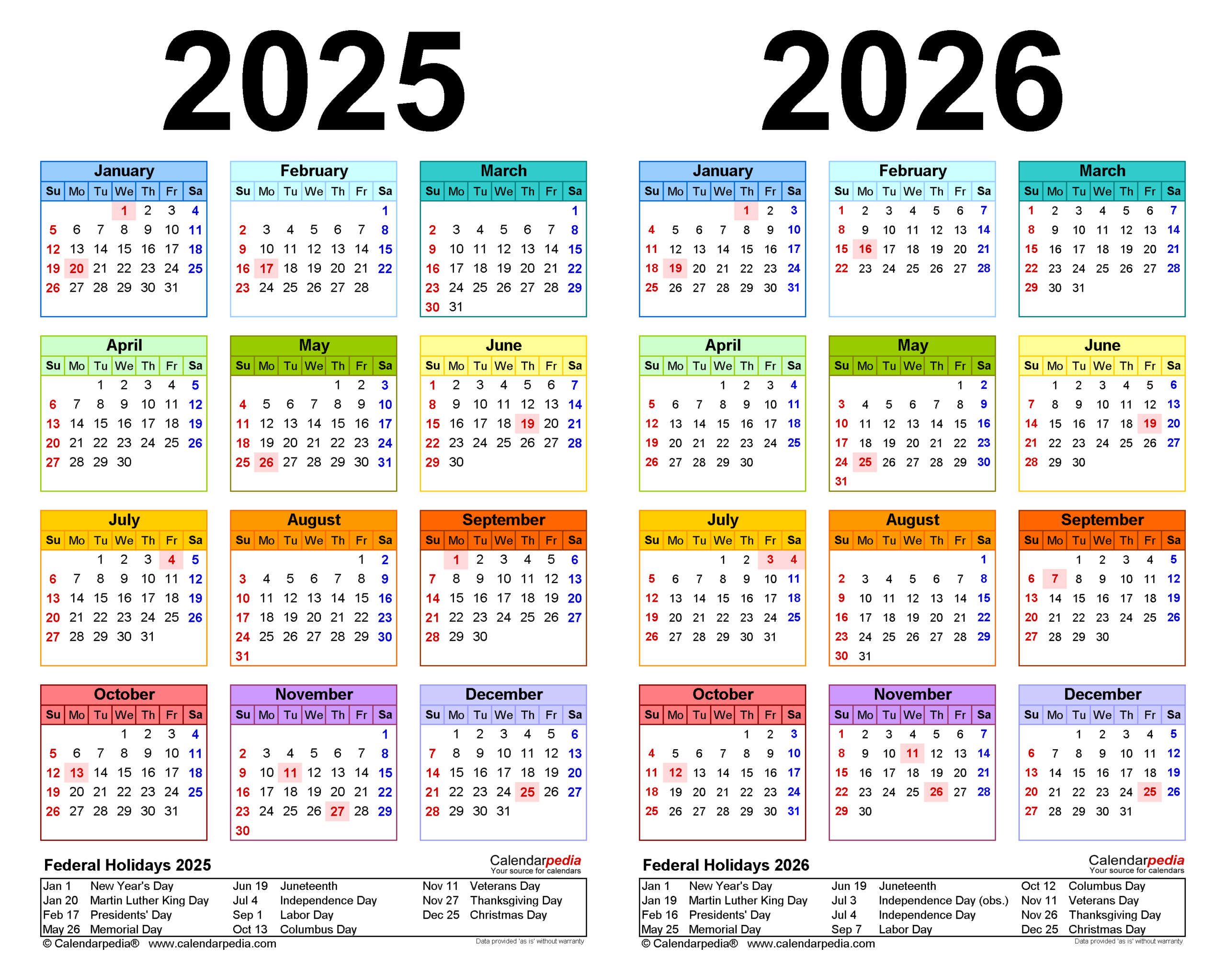 2025 2026 Two Year Calendar Free Printable Word Templates