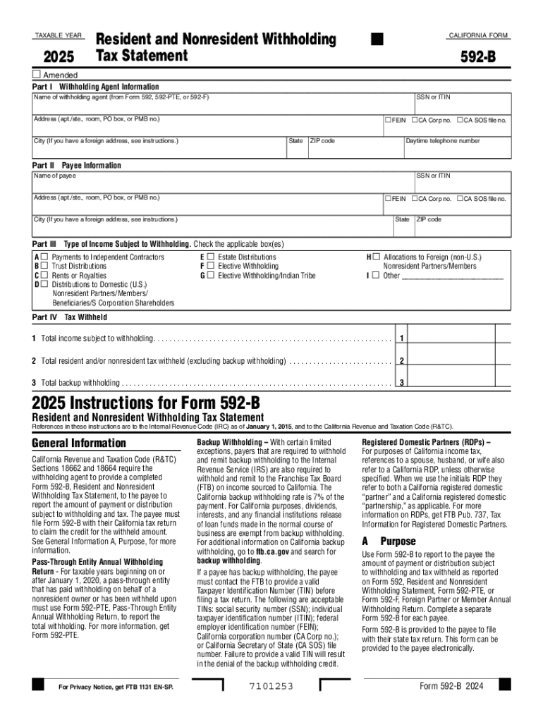2025 Form CA FTB 592 B Fill Online Printable Fillable Blank 