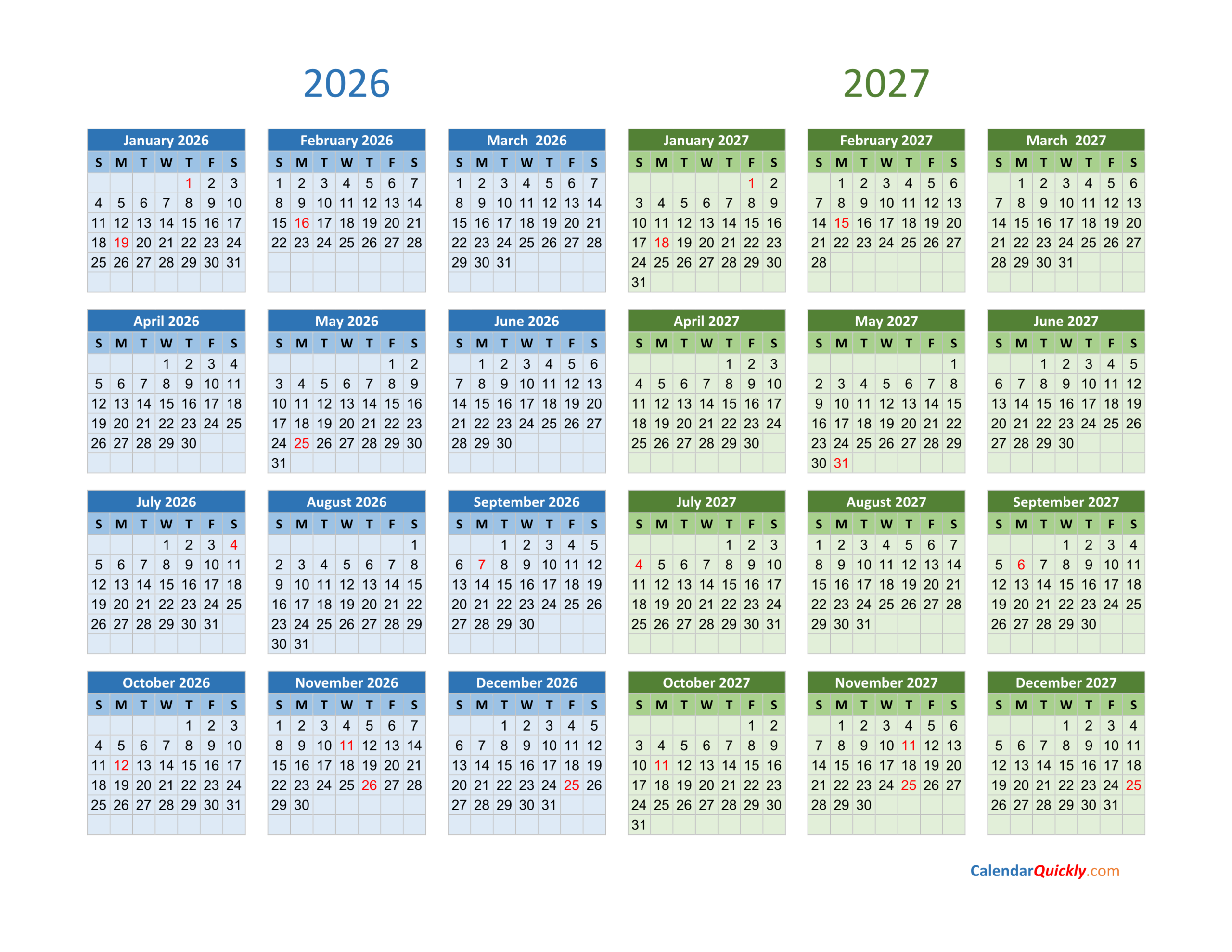 Printable Blank 2026-2027 Calendar