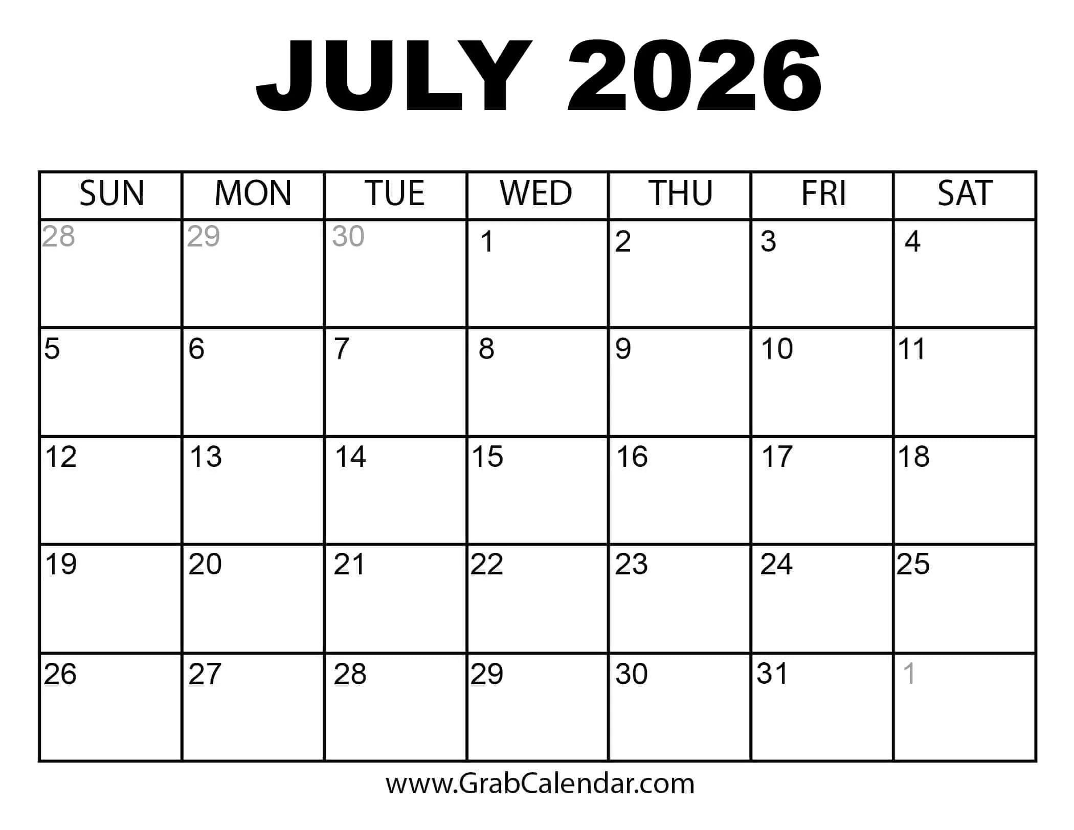2026 Calendar Grab Calendar
