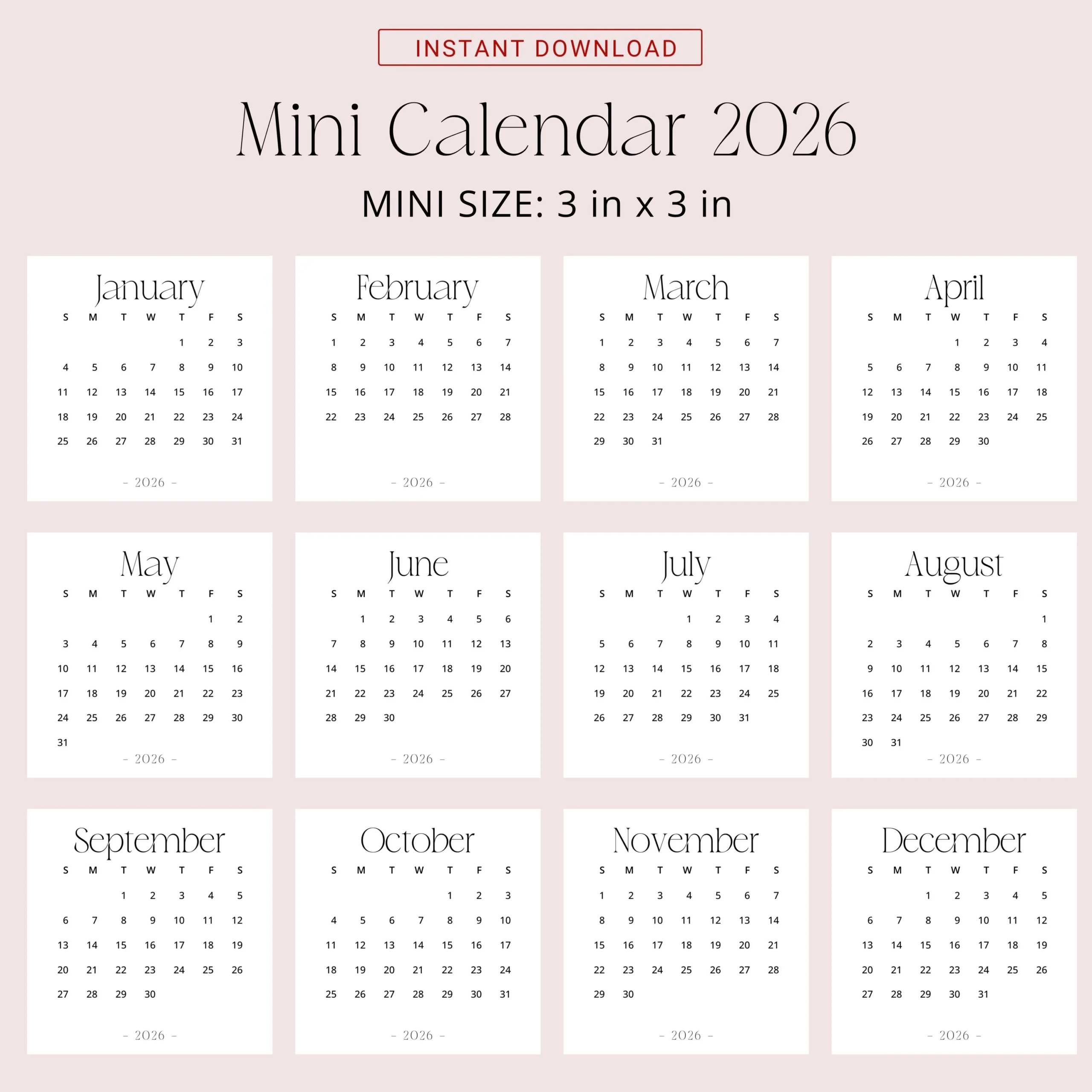 Small Printable Calendar November 2026 Mini