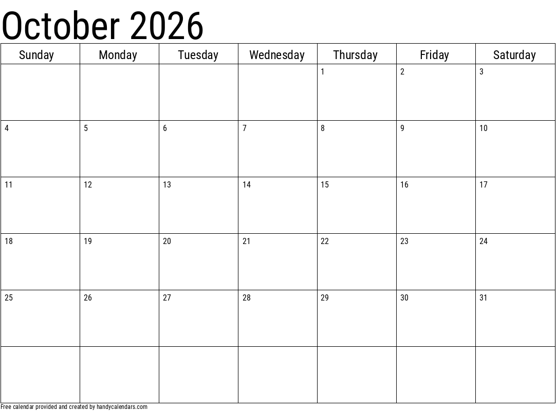 October 2026 Blank Printable Calendar