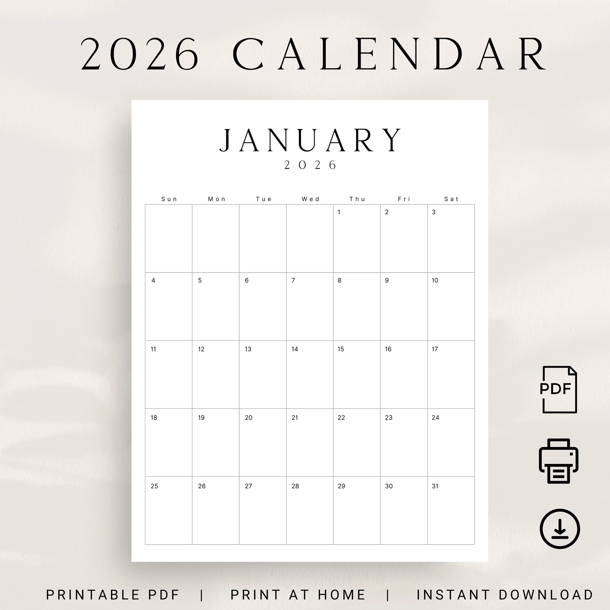Free Printable Monthly Calendar 2026 Portrait