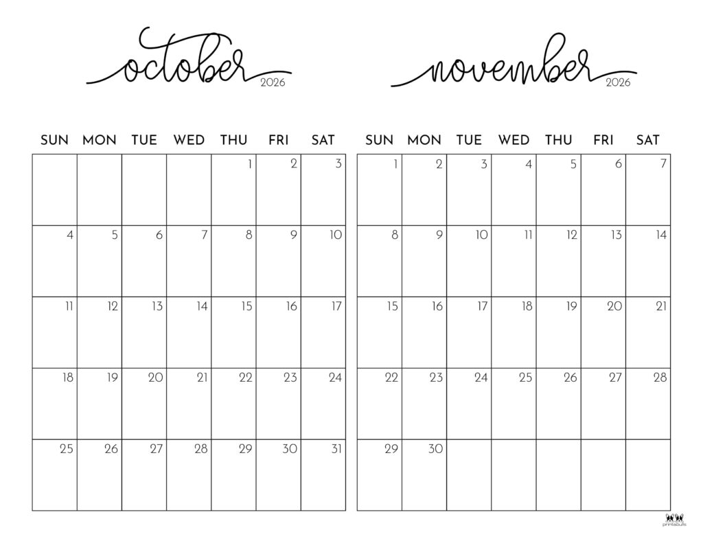 Calendar October November 2026 Printable