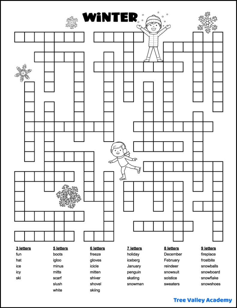 Printable Winter Crossword Puzzles