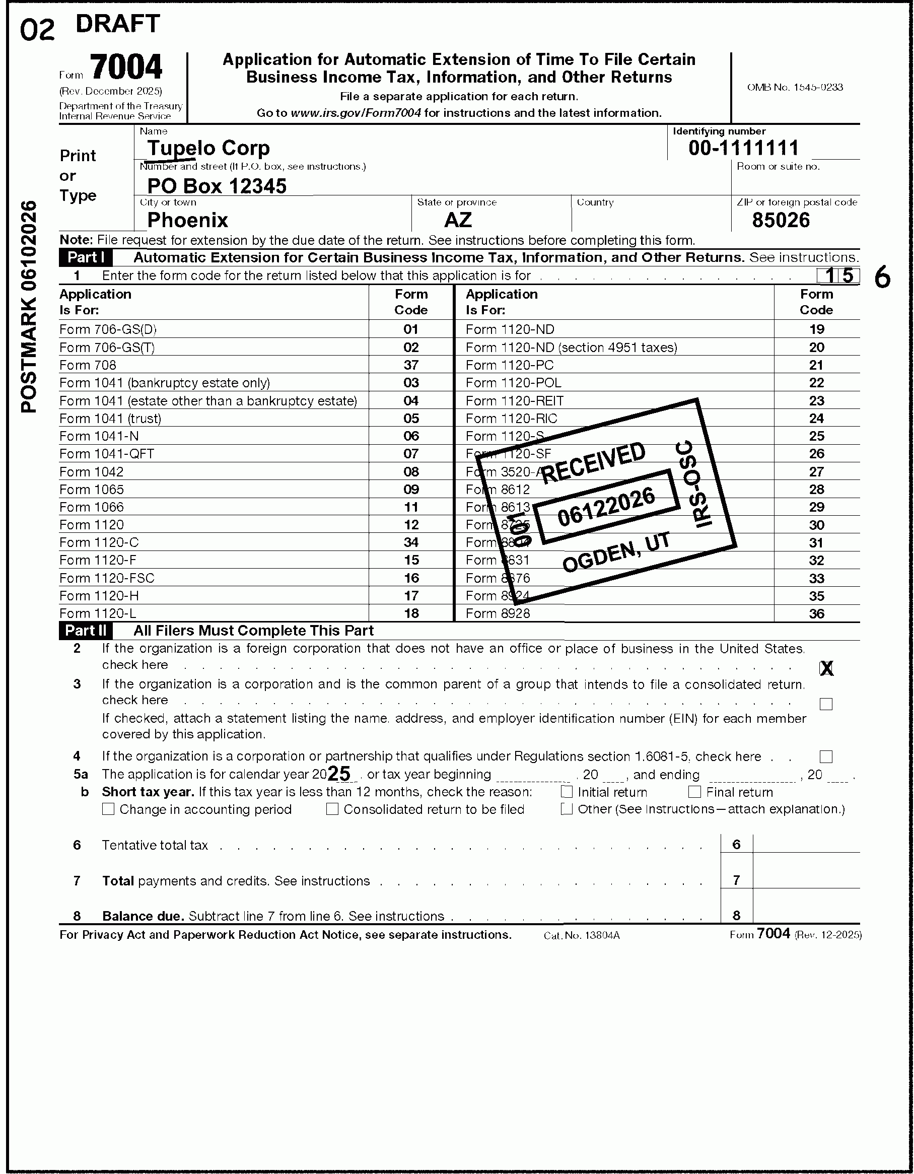 Irs Form Number For Extension
