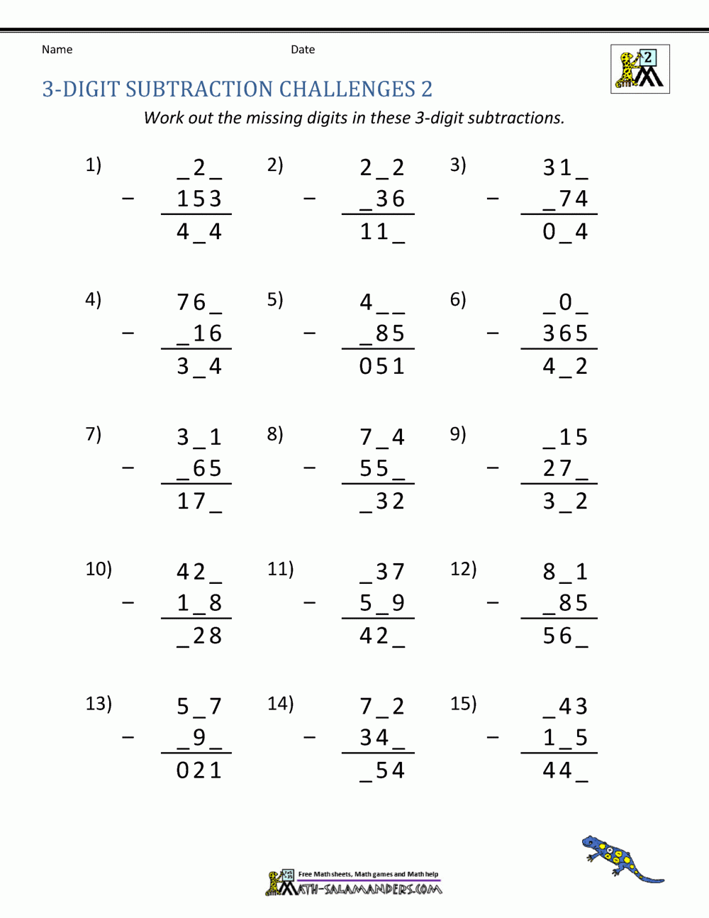 Printable Subtraction Worksheets For Grade 3