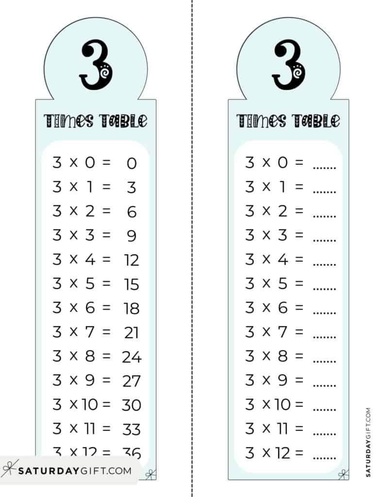 3 Times Table Chart 15 Cute amp Free Printables SaturdayGift