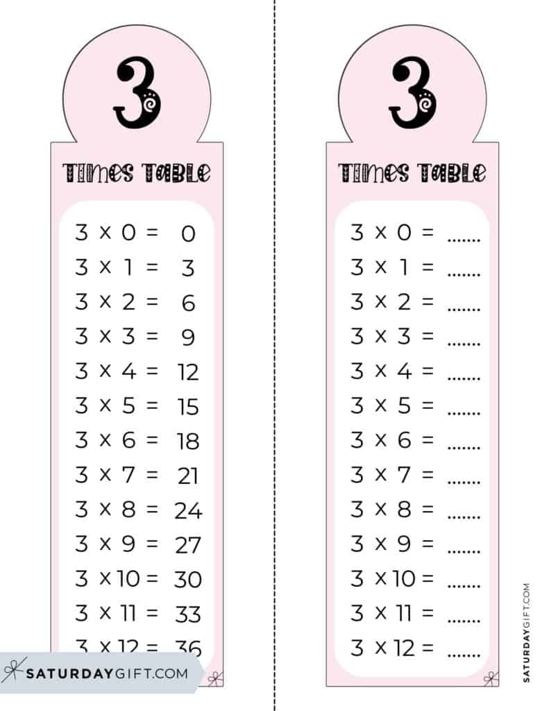 3 Times Table Chart 15 Cute amp Free Printables SaturdayGift