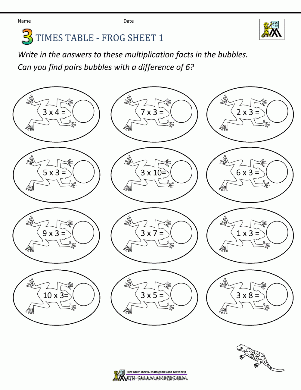 Printable 3 Times Table Worksheet