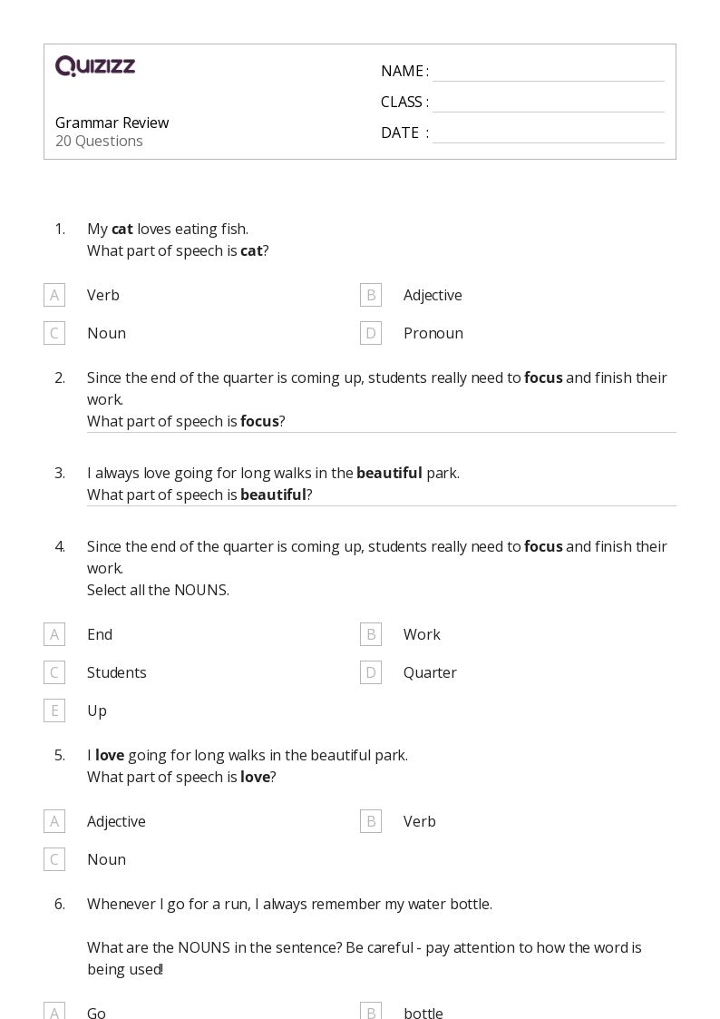 50 Grammar Worksheets For 6th Grade On Quizizz Free amp Printable